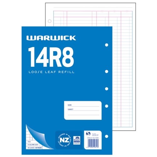 warwick refill 14r8 loose leaf treblecash 40 leaf a4