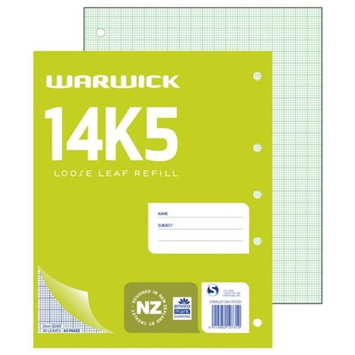 warwick refill 14k5 loose leaf 30 leaf 2MM quad 255x205MM