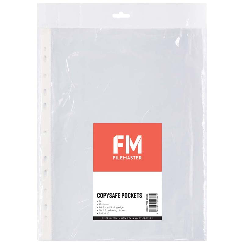 fm pocket copysafe size a4 40 micron hangsell 10 pack CLEAR polypropylene