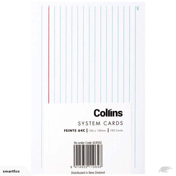 collins system card feints lined pack 100
