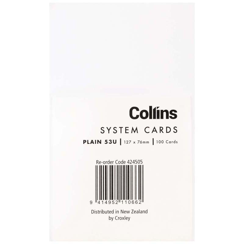 collins system card plain blank pack 100