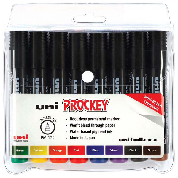 Uni Prockey Marker 1.2mm Bullet Tip 8 Pack Assorted
