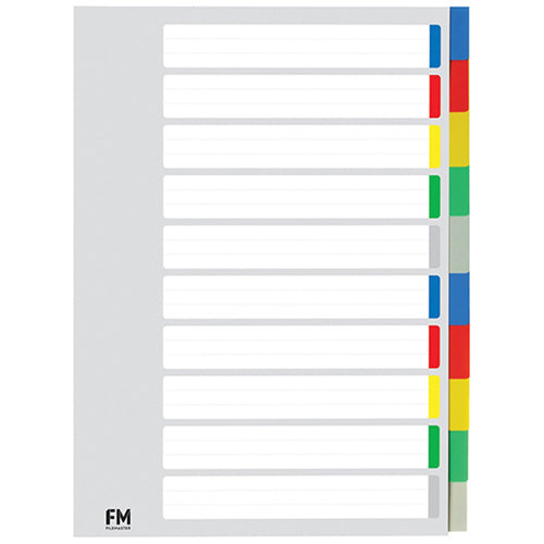 fm indices 10 tab size a4 colour polypropylene