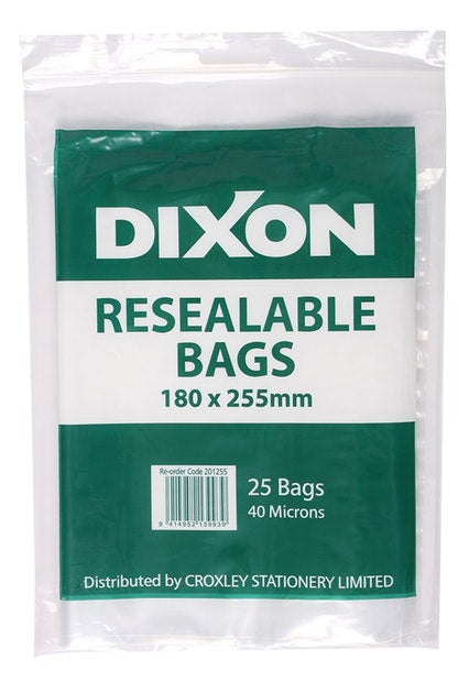 dixon resealable bags pack 25 size CLEAR#size_180x255MM