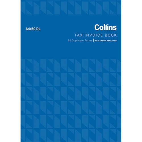 collins tax invoice a4/50dl duplicate no carbon requiRED 55 gsm size 297MM x 210MM