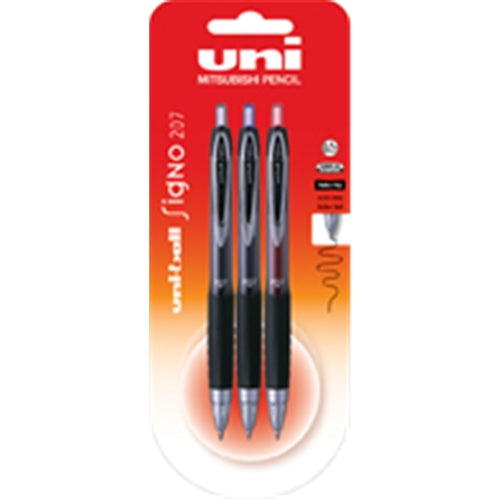 Uni-ball Signo 207 Retractable Gel 0.7mm Assorted 3 Pack