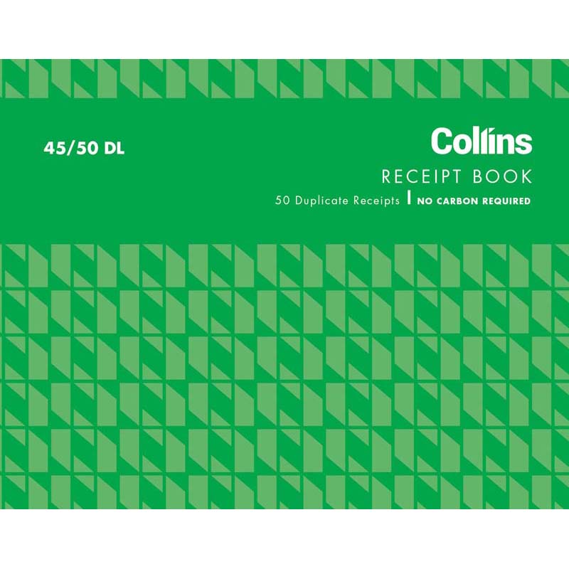Collins Cash Receipt Book 45/50dl Duplicate No Carbon Required