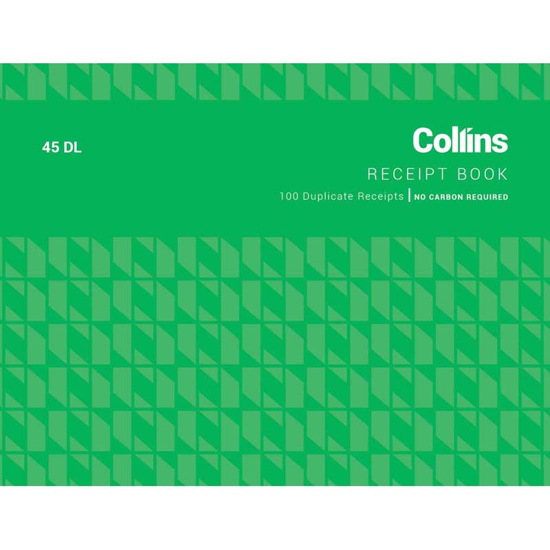 Collins Cash Receipt Book 45dl Duplicate No Carbon Required