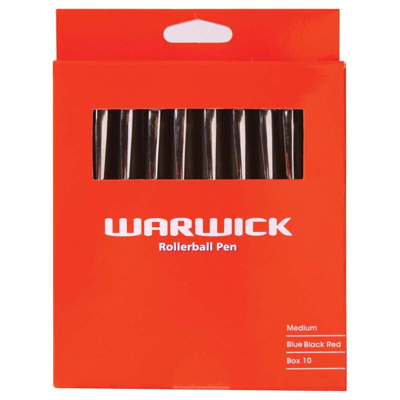 Warwick Pen Rollerball Capped Medium Blue Black Red Box Of 10