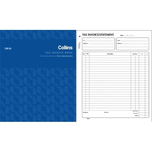 collins tax invoice 108dl duplicate no carbon requiRED 55 gsm 100lf size 203MM  x 254MM