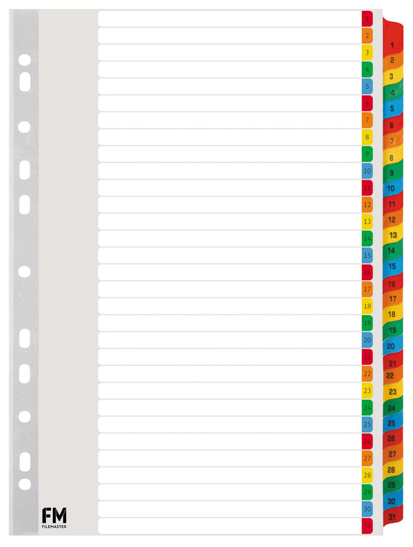 fm indices a4 1-31 tab colour reinforced cardboard
