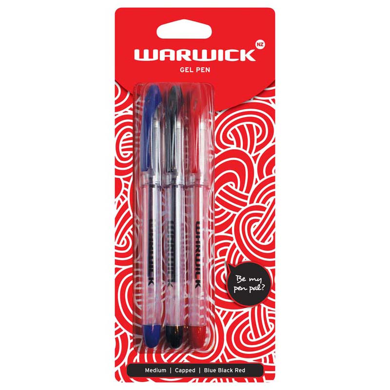warwick pen gel capped MEDIUM 3 pack