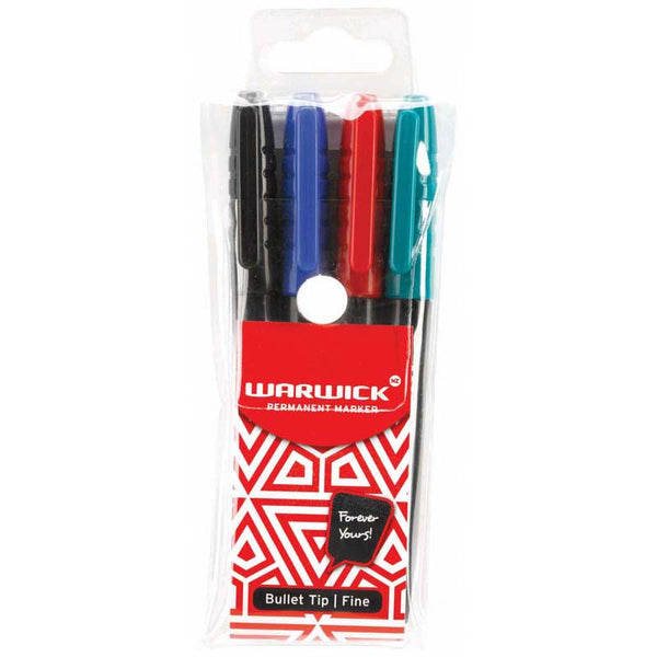 warwick marker fine tip permanent 4 pack ASSORTED colours