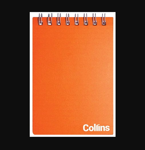 collins notebook wiro polyprop orange top opening size 77x112 5mm ruled 48 leaf