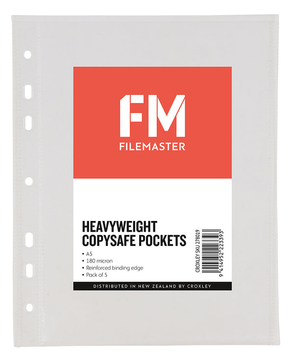 fm pocket copysafe a5 punched 180 micron heavy duty 5 pack