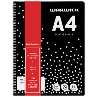 warwick notebook a4 wiro laminated cover 36 leaf 7MM ruled