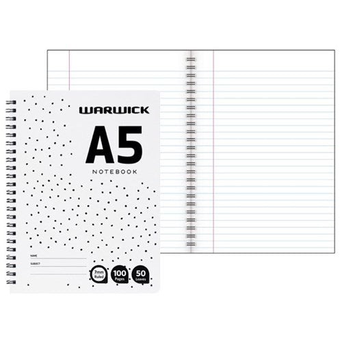 warwick notebook a5 wiro laminated cover 50 leaf 7MM ruled