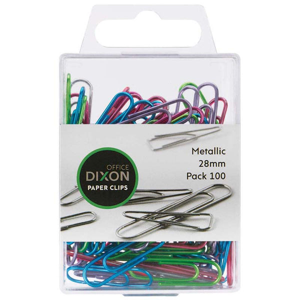 Dixon Paper Clips 28mm Metallic Coloured Pack Of 100