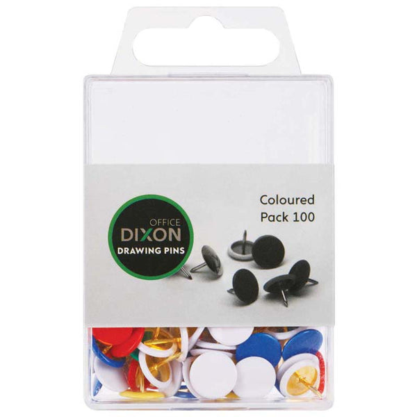 dixon drawing pins multi colouRED pack 100
