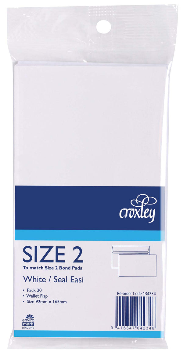 croxley envelope size 2 seal easi bond 92x165MM 20 pack
