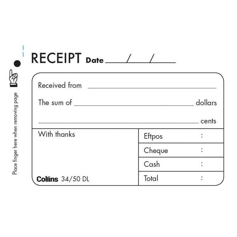 collins cash receipt 34/50dl duplicate carbon requiRED
