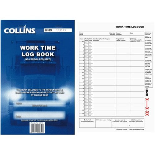 Collins Log Book Work Time A5 Triplicate | Hobby Land