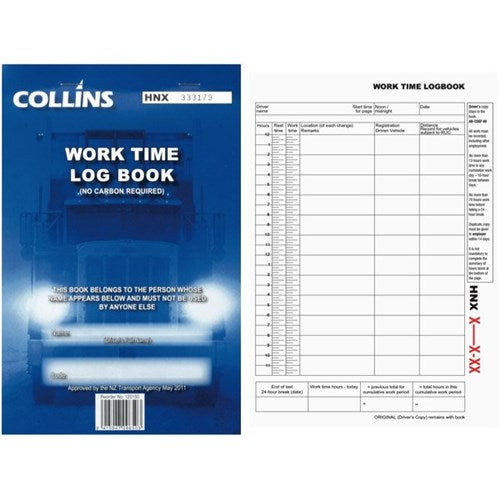 collins log book work time a5 triplicate
