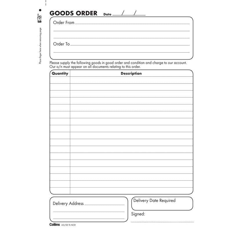 collins goods order a5/50tl triplicate no carbon requiRED
