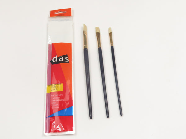 Das Art Brush Set White Bristle Flat Sizes 2;4;8