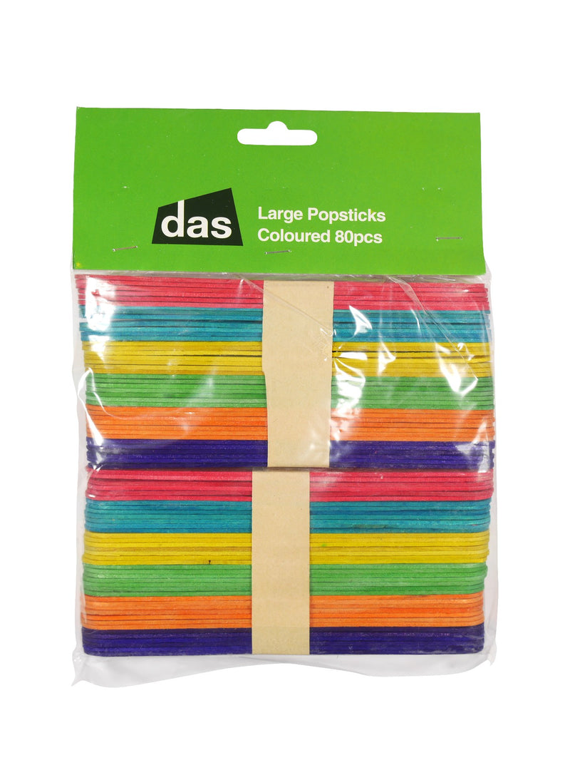 Das Large Wooden Craft Popsticks Mixed Colours 80 Pieces