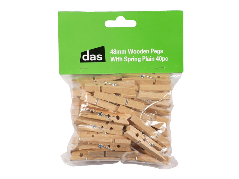 Das Mini Wooden Pegs With Spring Plain Pack Of 40