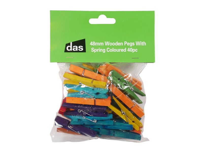 Das Mini Wooden Pegs With Spring Coloured Pack Of 40