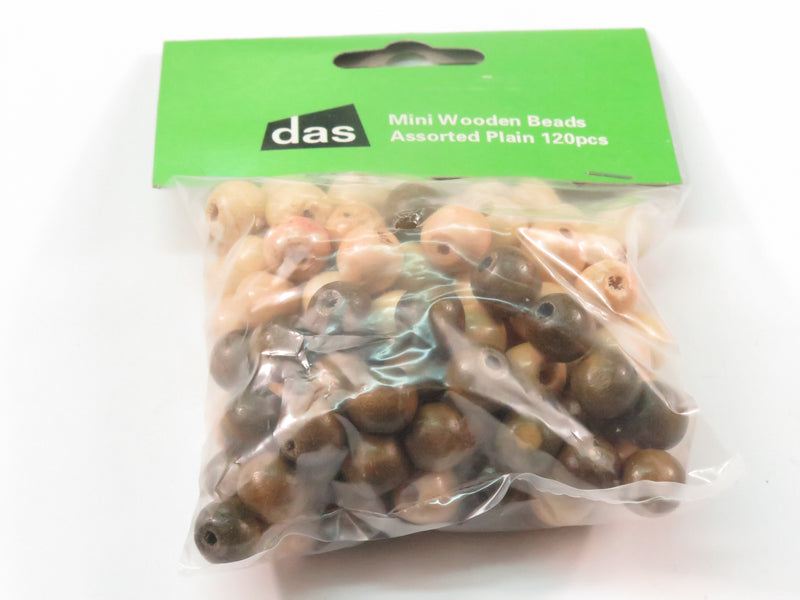 das mini wooden beads assorted plain pack of 120