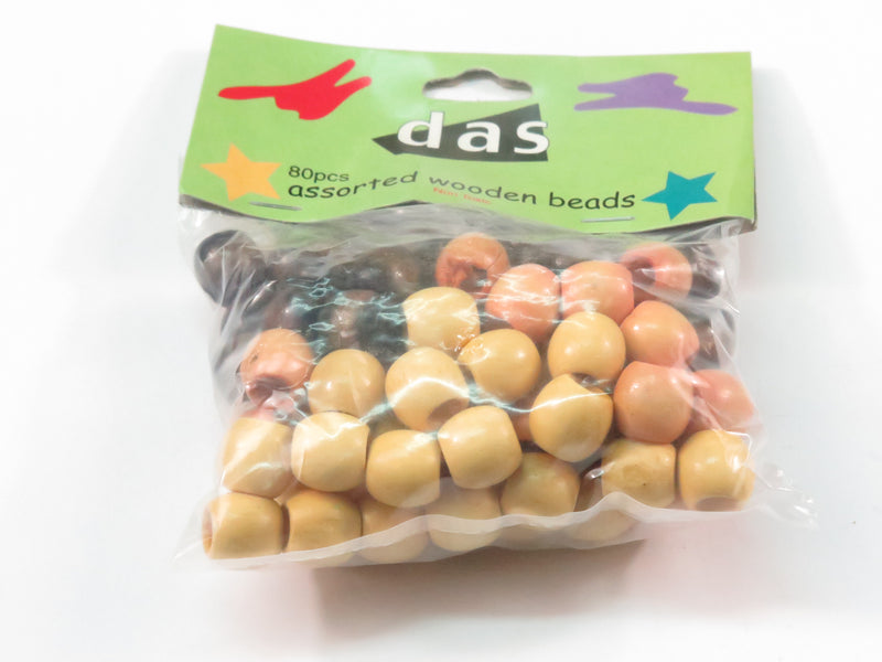 Das Wooden Beads Assorted Plain Colours Pack Of 80