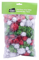 Das Pom Poms Xmas Glitter Assorted Sizes Pack Of 150