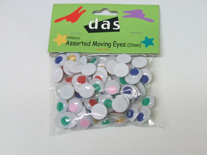 Das Moving Eyes 12mm Assorted Colours Pack Of 100