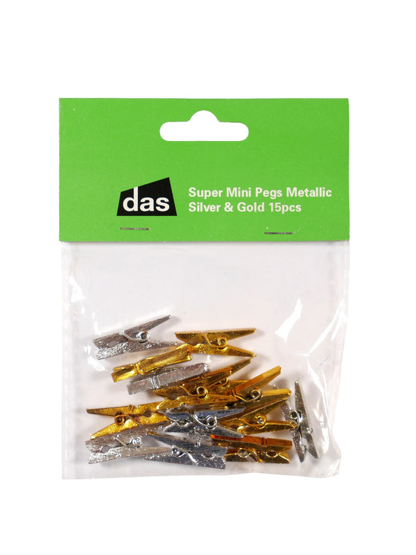 Das Super Mini Pegs Metallic Silver & Gold Pack Of 15