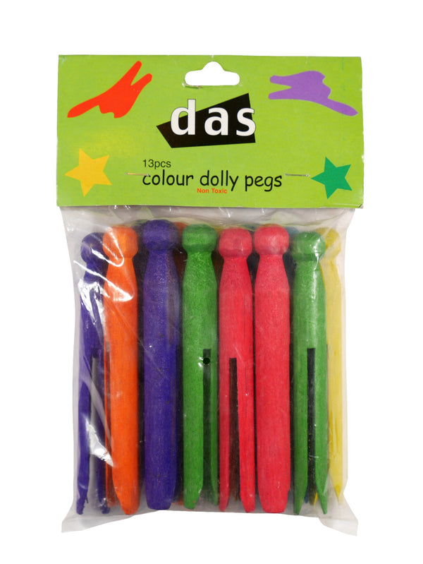 Das Wooden Dolly Pegs Assorted Colours Pack Of 13
