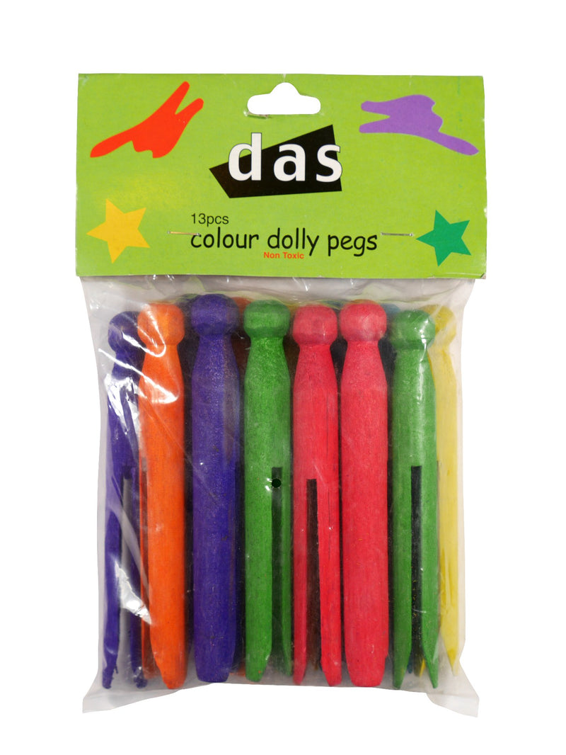 Das Wooden Dolly Pegs Assorted Colours Pack Of 13