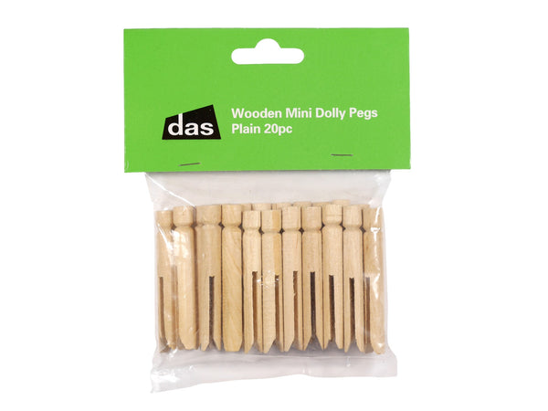 Das Wooden Mini Dolly Pegs Plain Colour Pack Of 20