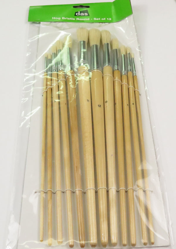 Das 582 Hog Bristle Round Paint Brush Set Of 12 Assorted Sizes