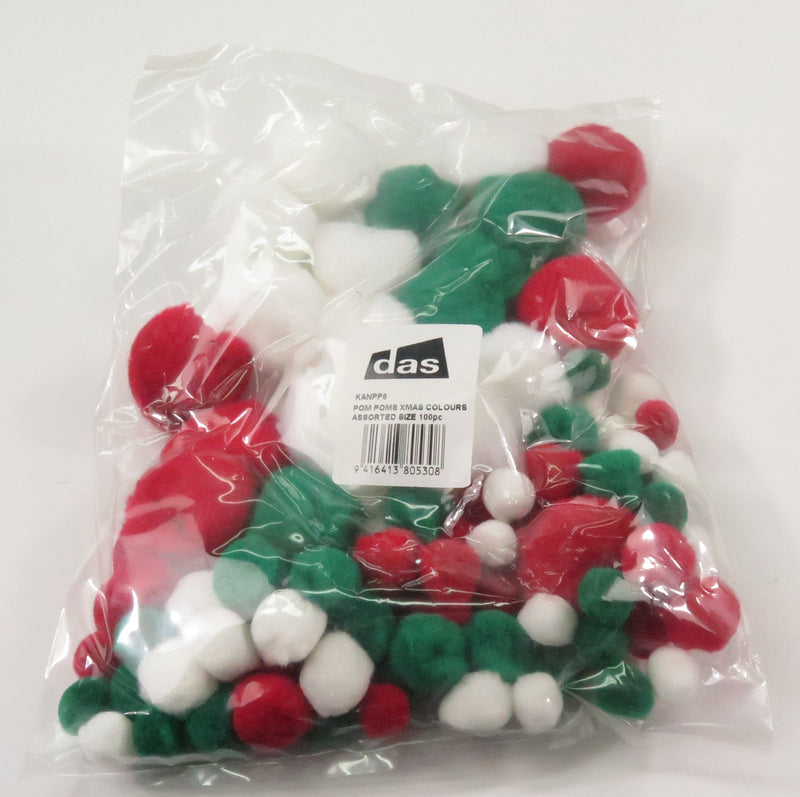 Das Pom Poms Xmas Assorted Colours Size Pack Of 100