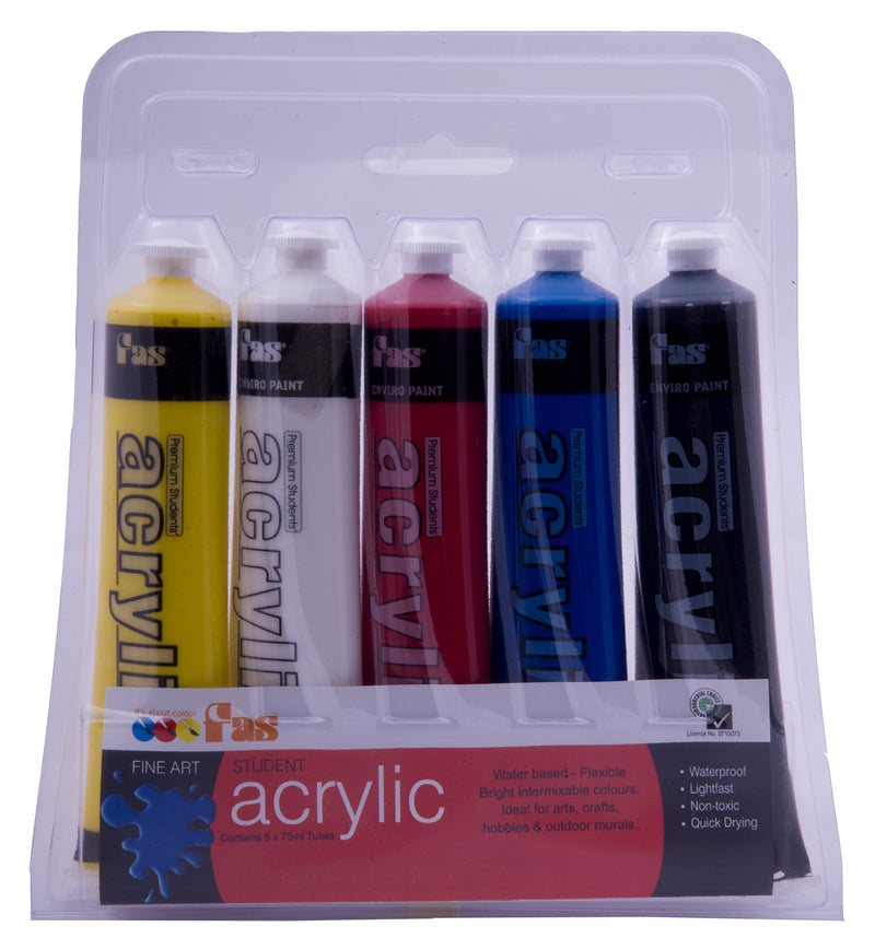 Fas Student Acrylic Paint 5 Tube Pack