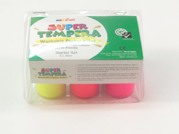Fas Super Tempera Paint Fluo Starter Set 6 Pack Of 30ml Jars