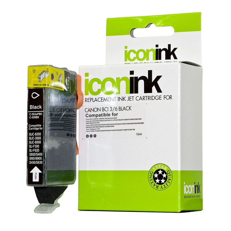 icon compatible canon bci-6 black ink cartridge