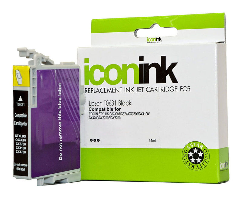 icon compatible epson t0631 black ink cartridge