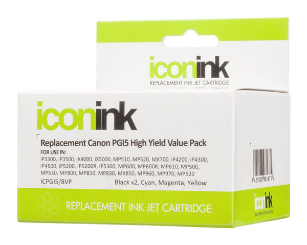 icon compatible canon pgi5 cli8 b/c/m/y value pack (5 inks)