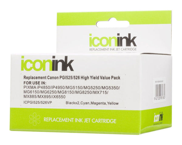 icon compatible canon pgi525 cli526 b/c/m/y value pack (5 inks)