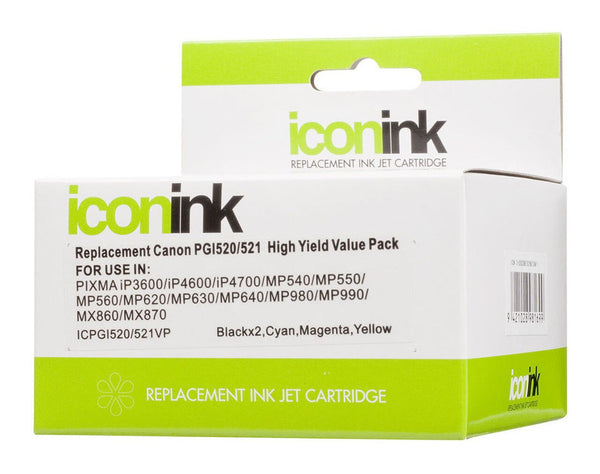 icon compatible canon pgi520 cli521 b/c/m/y value pack (5 inks)