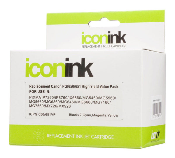 icon compatible canon pgi650 cli651 b/c/m/y value pack (5 inks)